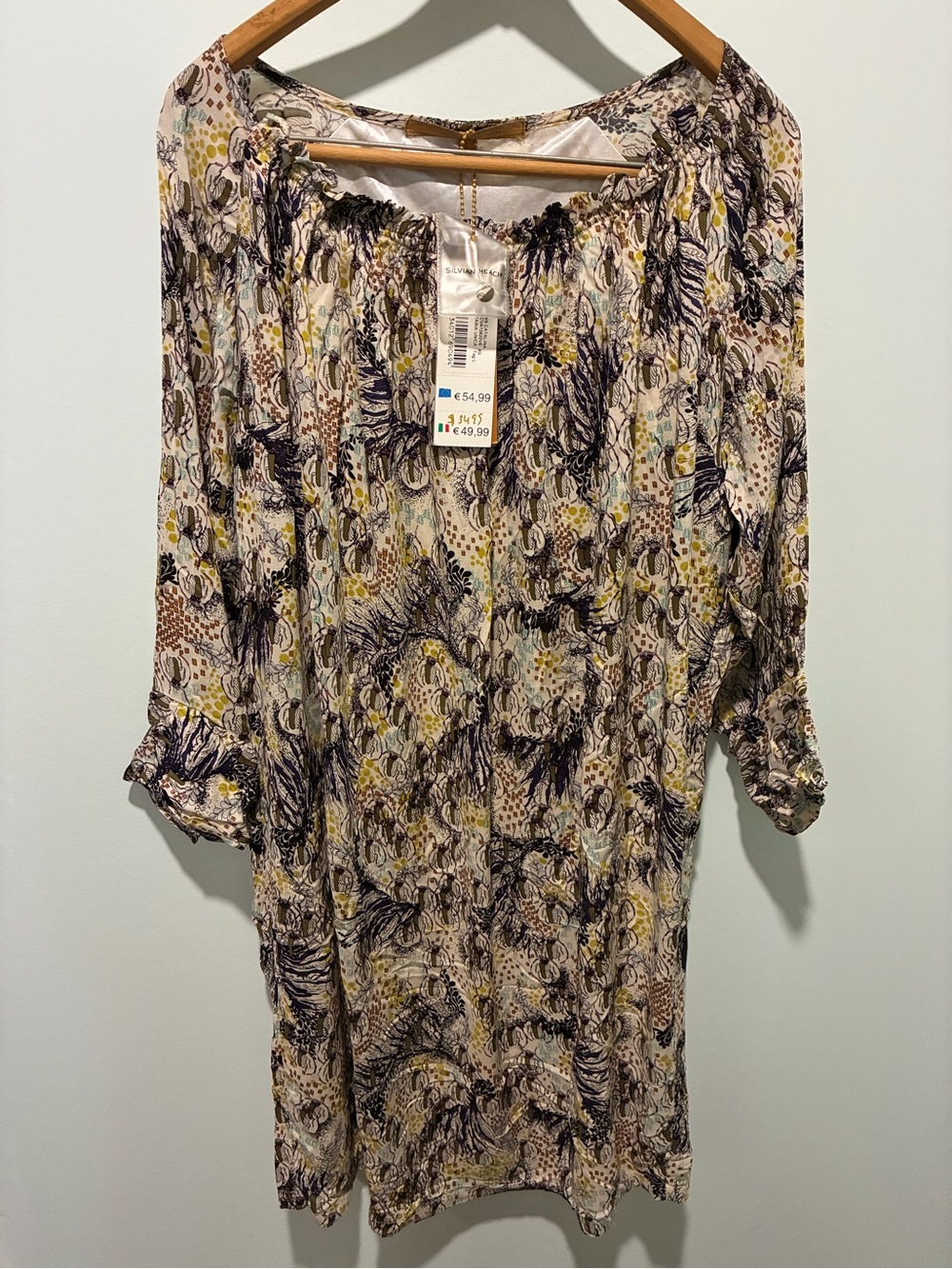 SILVIAN HEACH Boho Peasant Dress with Floral Insect Print Size Large NWT
